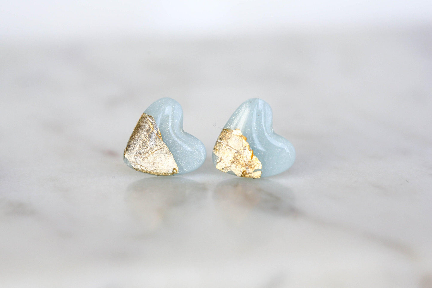 Sky blue heart studs earrings - Ollijewelry
