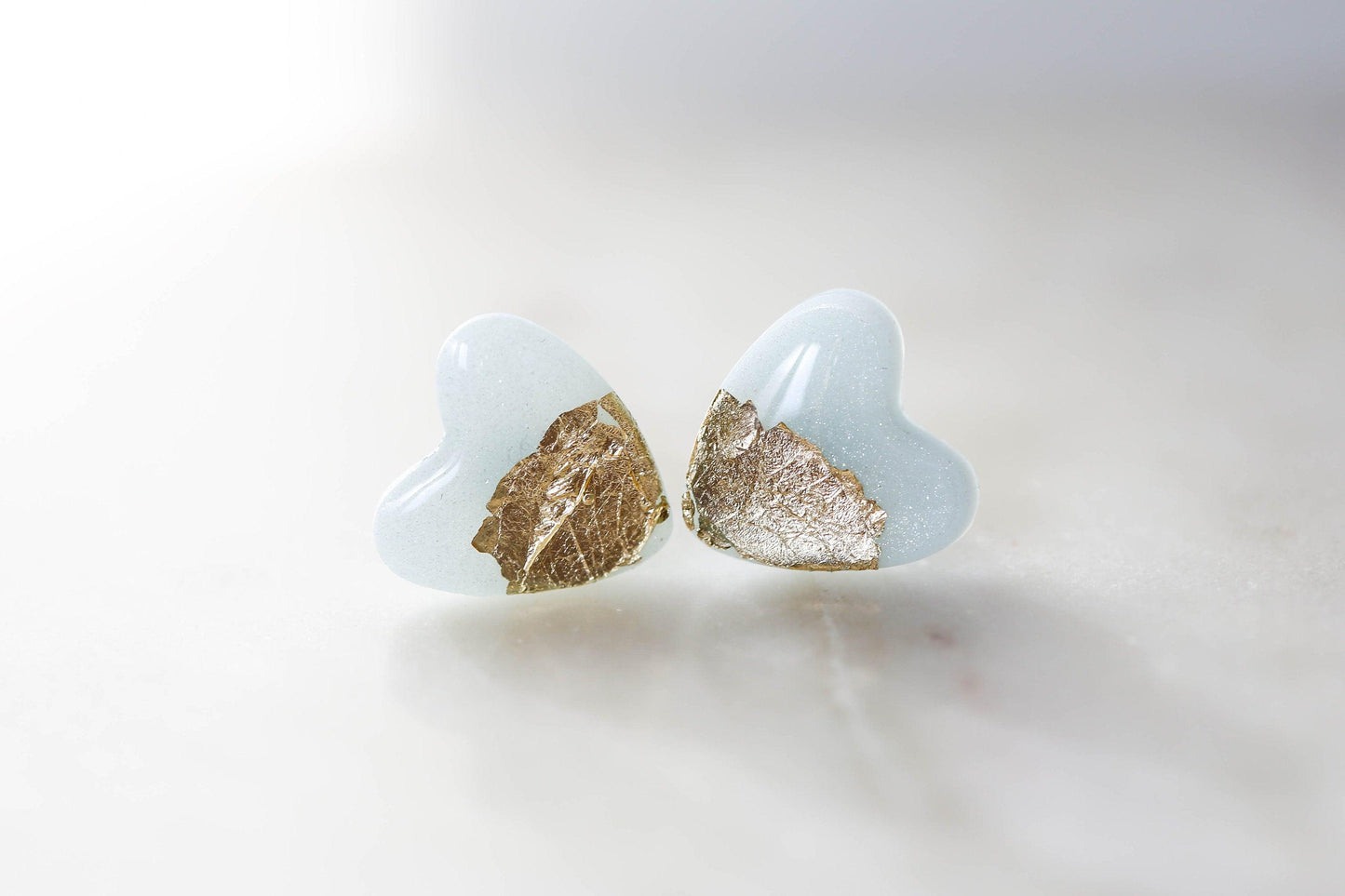 Sky blue heart studs earrings - Ollijewelry