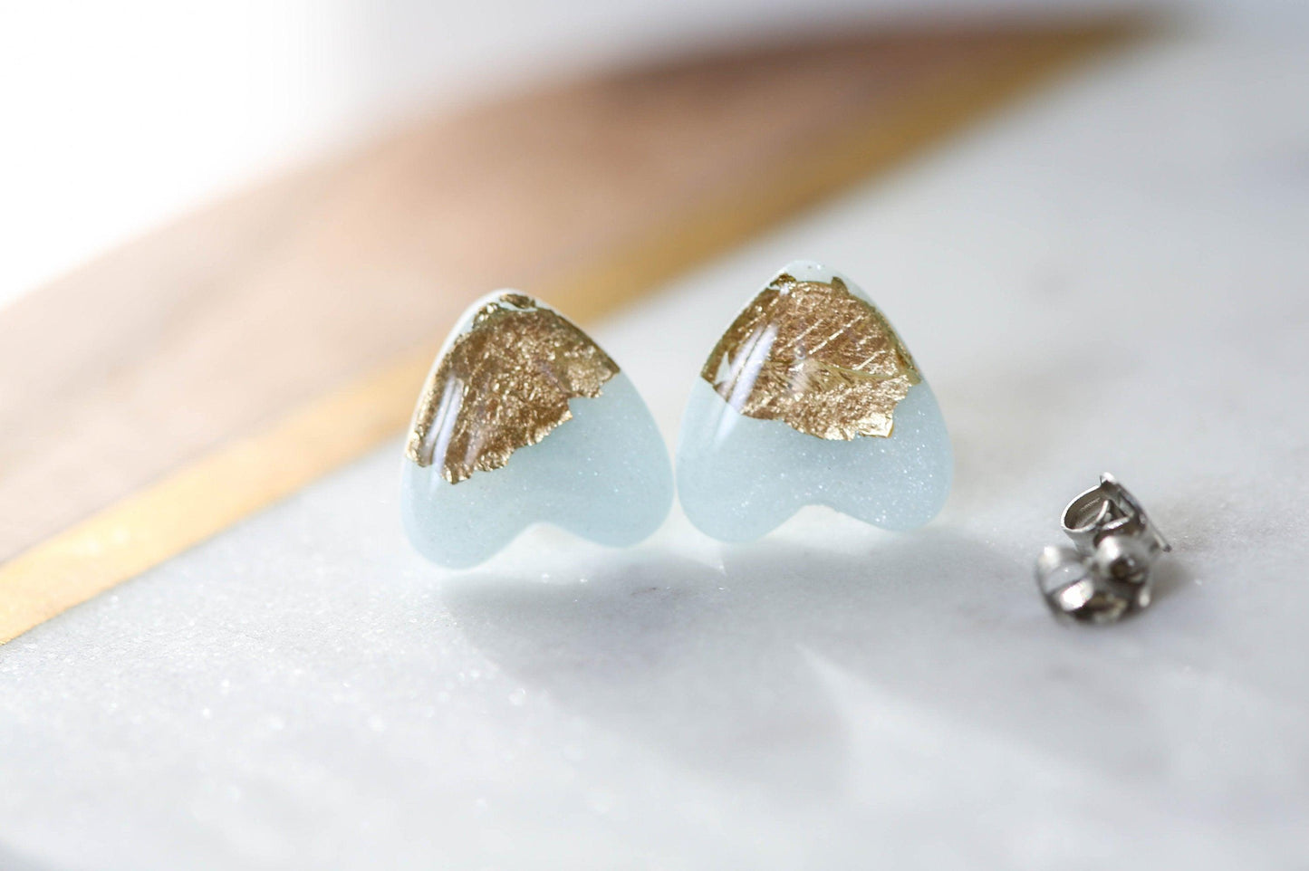 Sky blue heart studs earrings - Ollijewelry