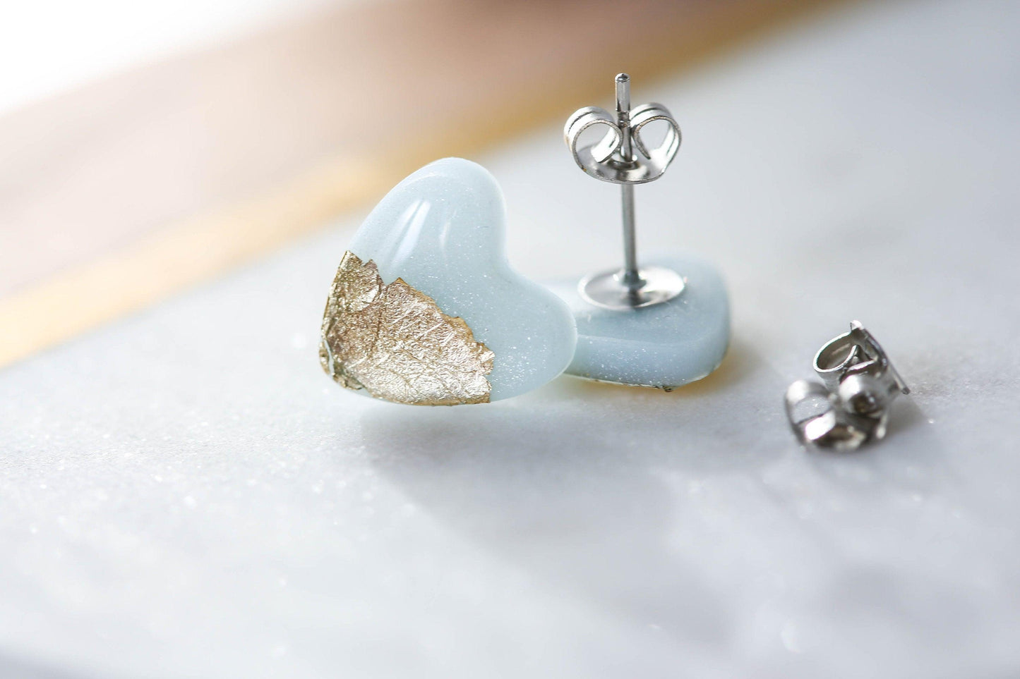 Sky blue heart studs earrings - Ollijewelry