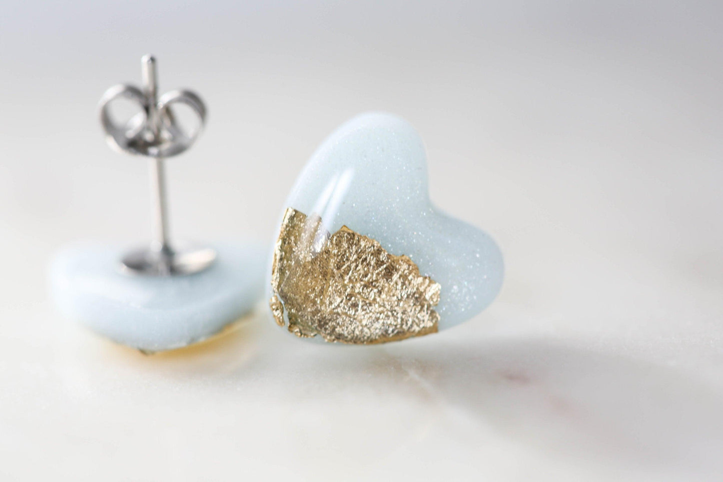 Sky blue heart studs earrings - Ollijewelry
