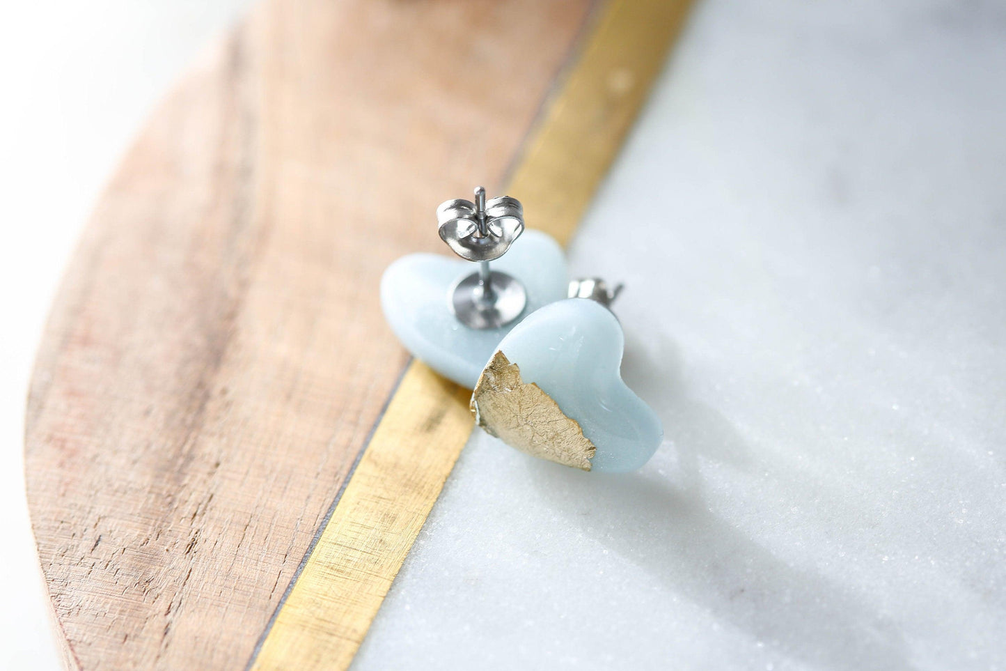 Sky blue heart studs earrings - Ollijewelry