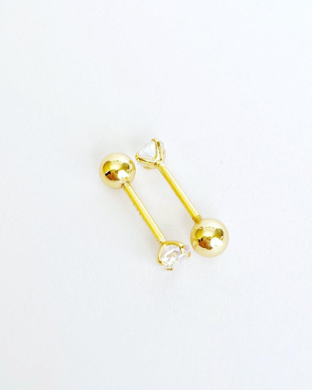 Teeny tiny 18k gold stud earrings with screw back ball - Ollijewelry