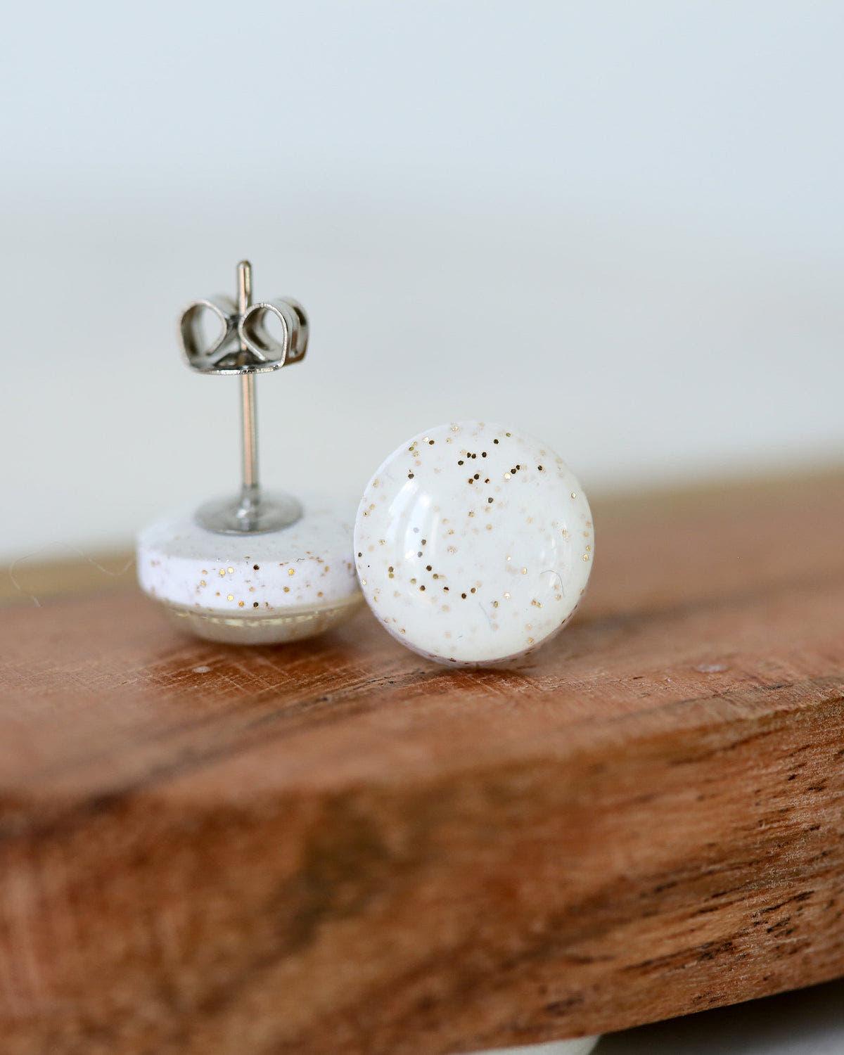 White sparkle studs with surgical steel posts - Ollijewelry