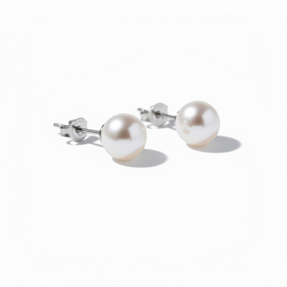 Boucles d'oreilles clous en véritables perles avec tiges en argent