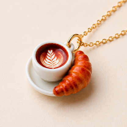 Coffee and Croissant Stainless steel delicate necklace