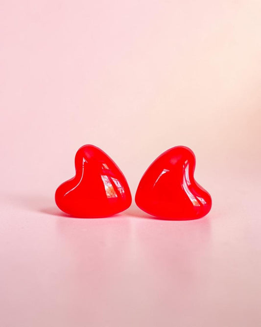 Red heart studs earrings