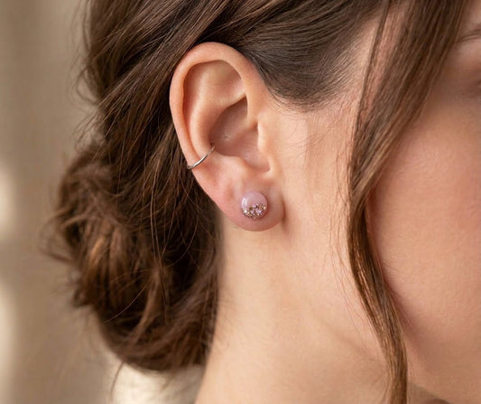Rose pink glitter stud earrings
