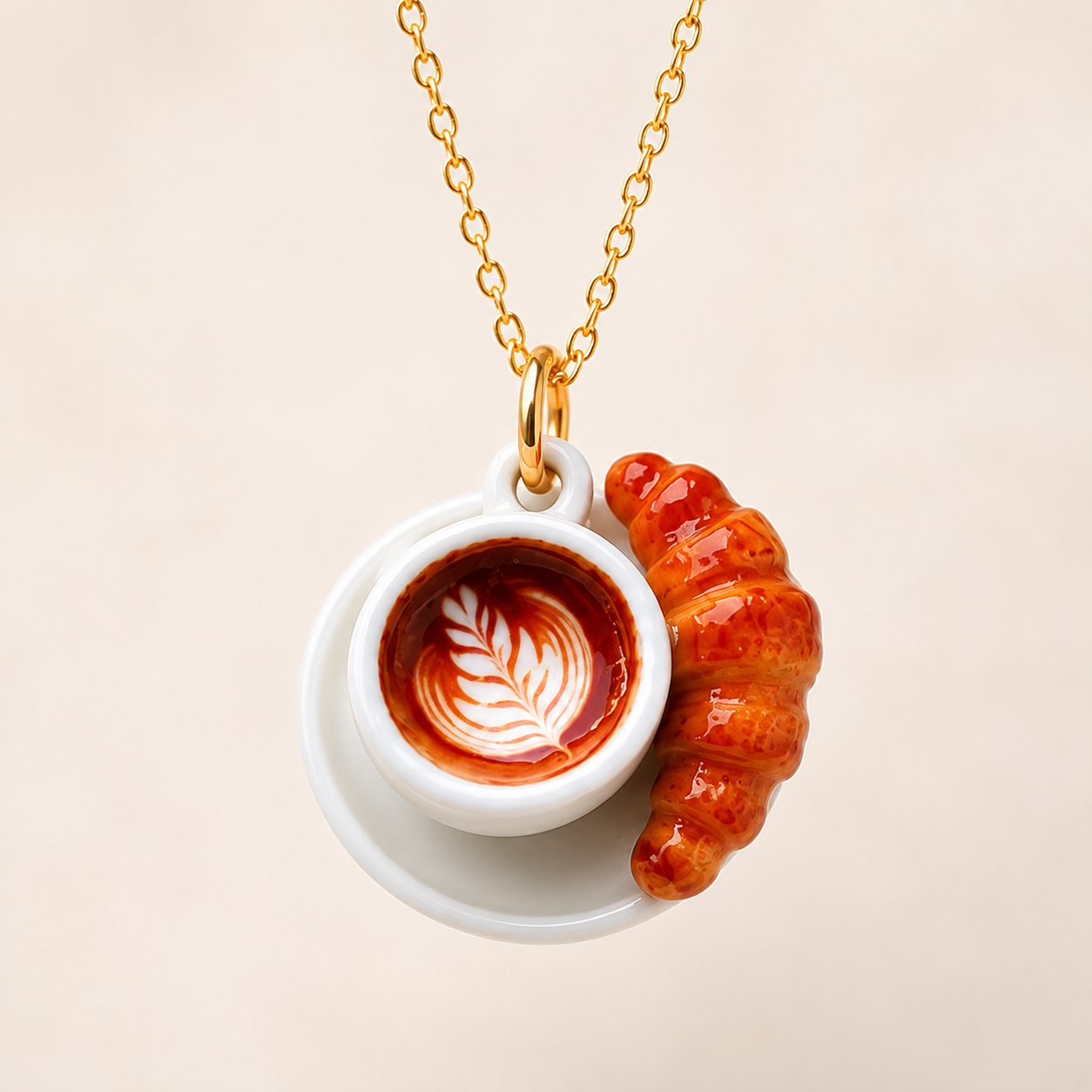 Coffee and Croissant Stainless steel delicate necklace