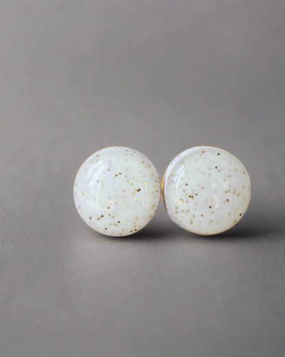 White sparkle studs with surgical steel posts