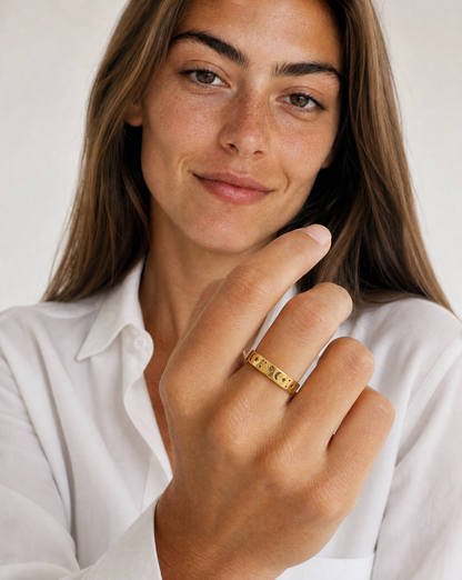 Celestial Moon and Star Ring - Gold Stainless Steel Jewelry
