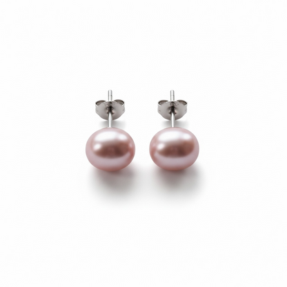 Boucles d'oreilles puces en perles rose poudré avec tiges en argent