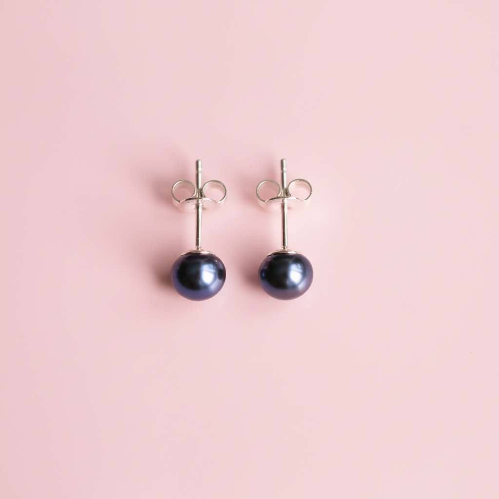 Dark grey smokey pearl earrings silver studs