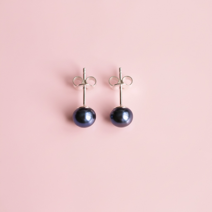 Dark grey smokey pearl earrings silver studs