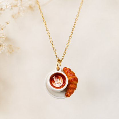 Coffee and Croissant Stainless steel delicate necklace