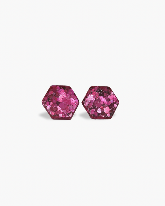 Delicate matt hexagon stud earrings