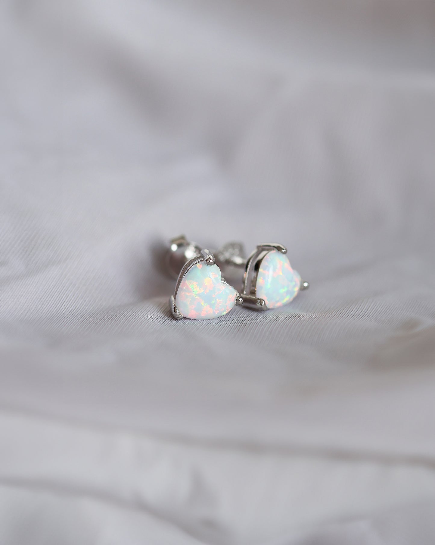 Elegant Heart-Shaped Opal Stud Earrings with Sterling Silver Posts