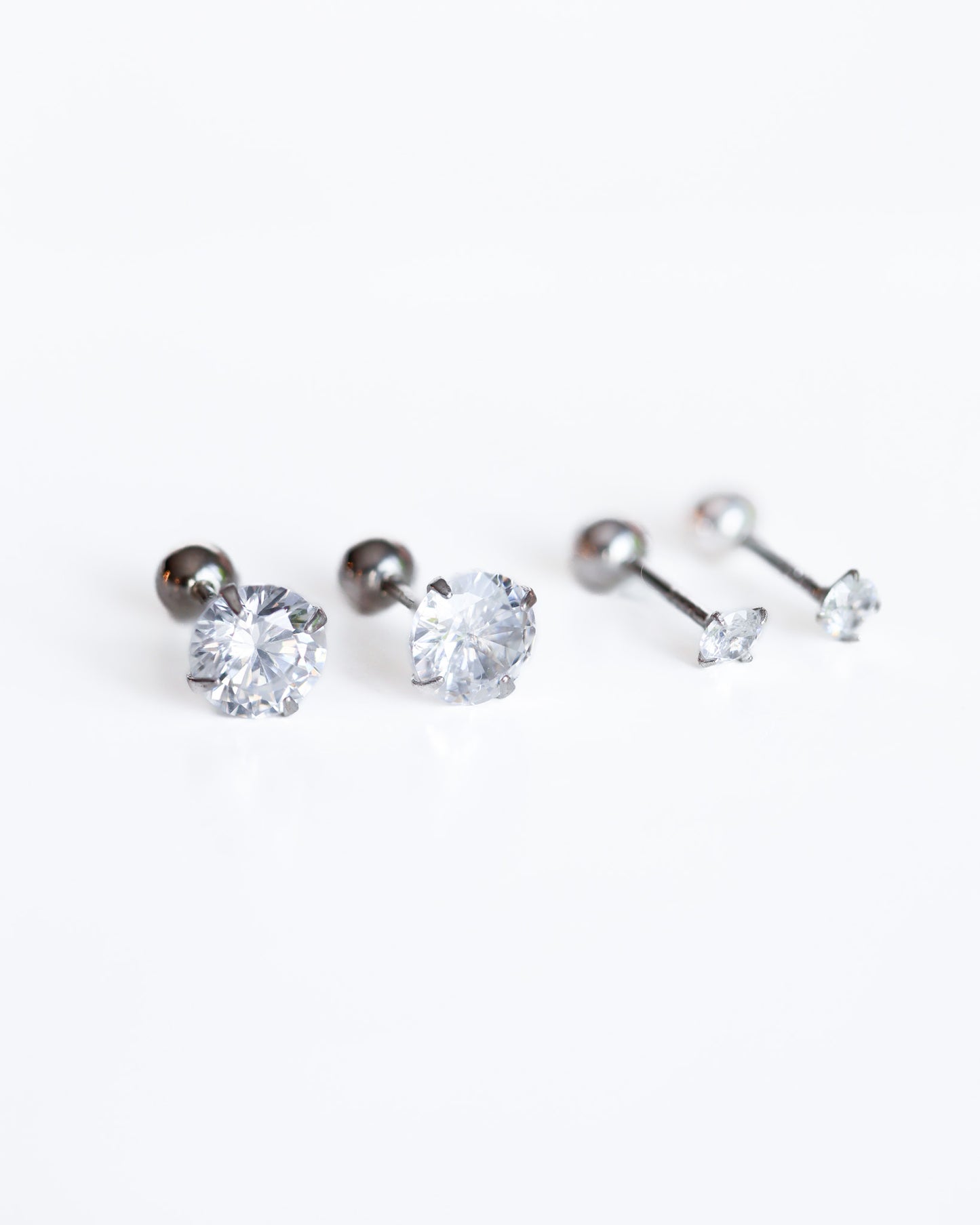 Stud Earrings with Cubic Zirconia in Sterling Silver with Screw ball backs