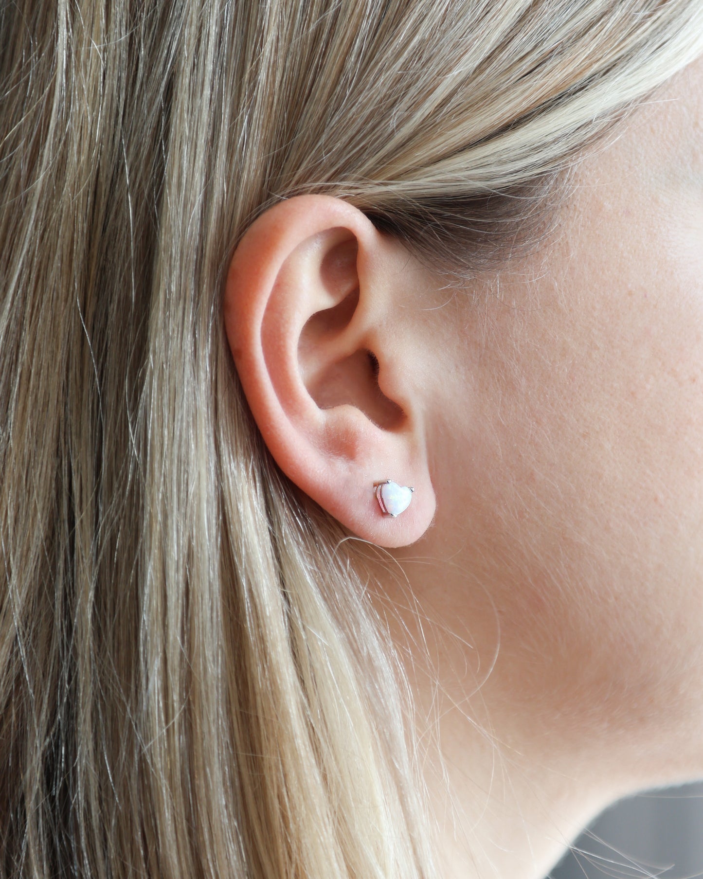 Elegant Heart-Shaped Opal Stud Earrings with Sterling Silver Posts