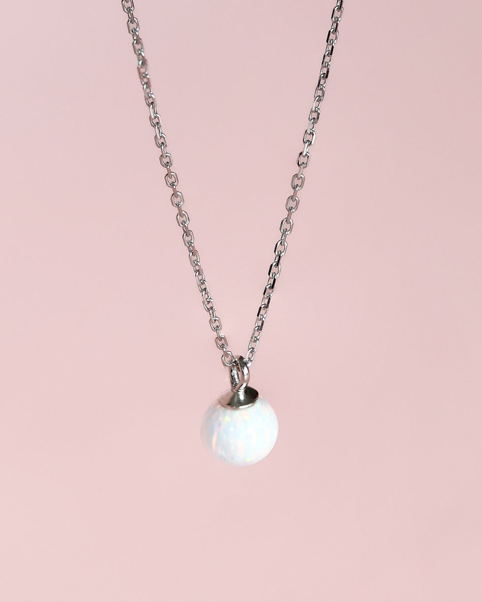 Opal pendant necklace on a delicate sliver chain