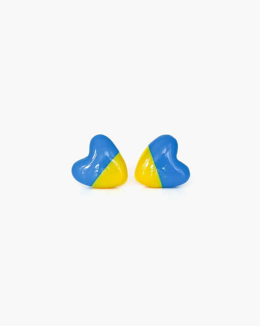 Blue and yellow heart shaped earrings