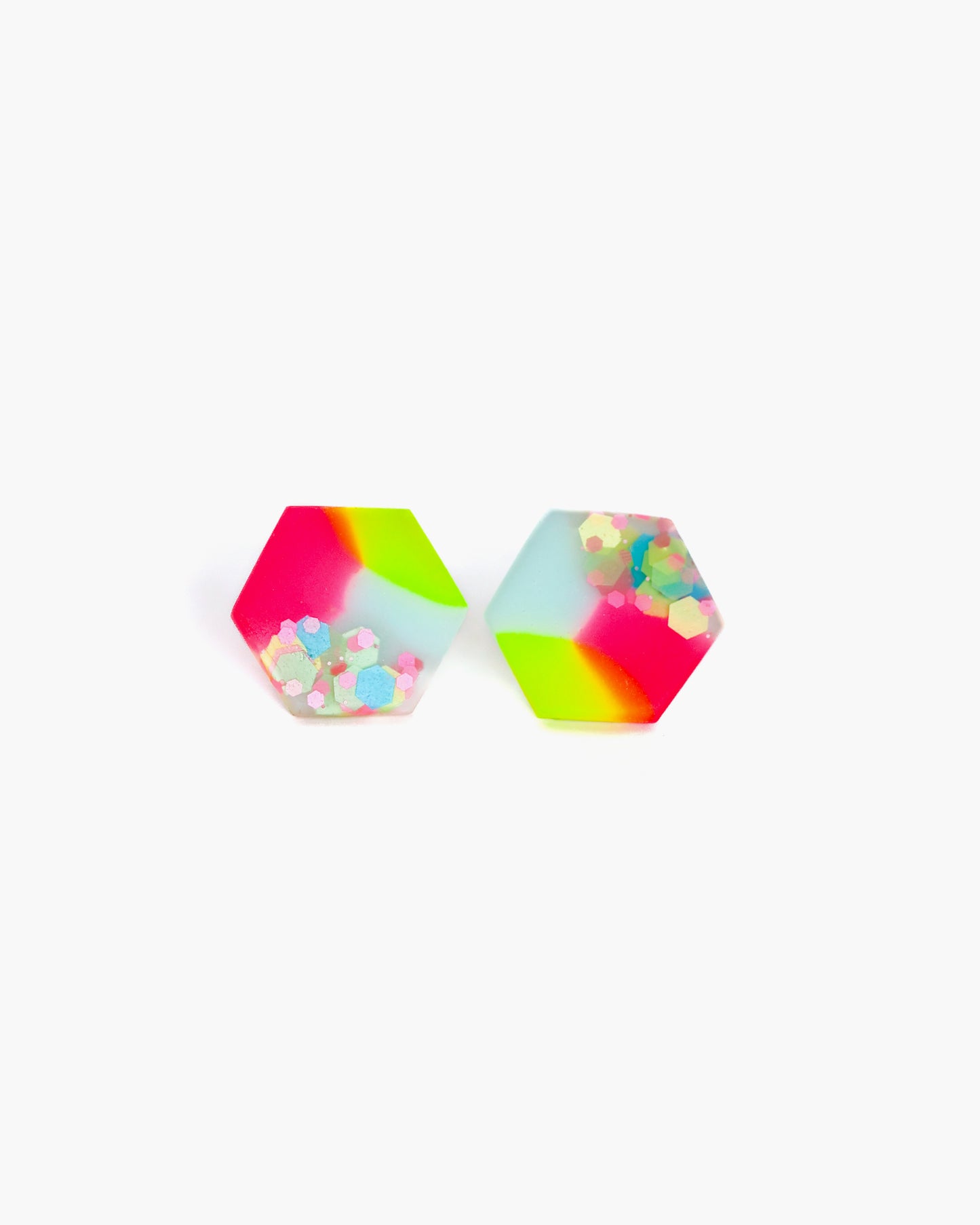 Colorful hexagon stud earrings - Gift for sister