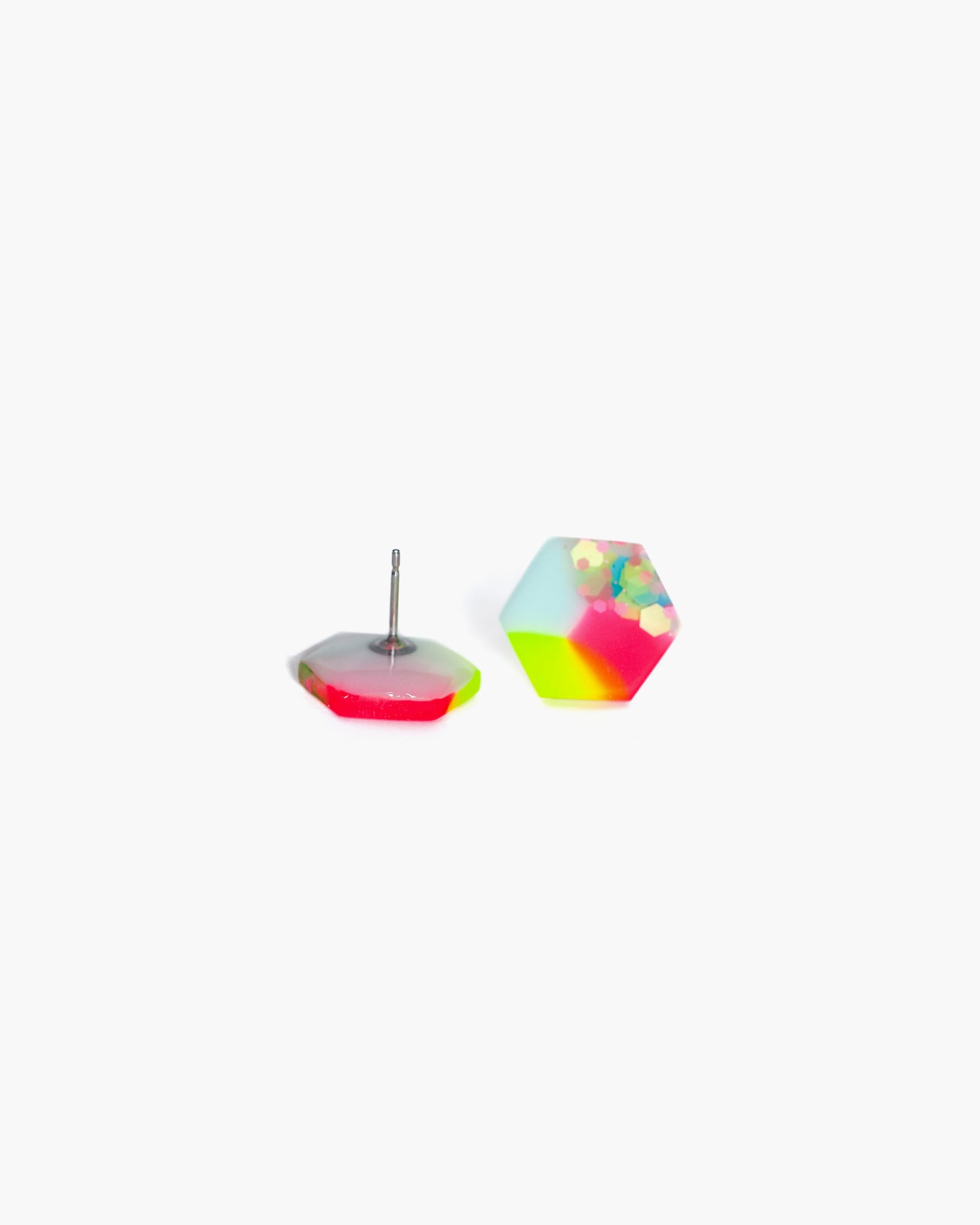 Colorful hexagon stud earrings - Gift for sister