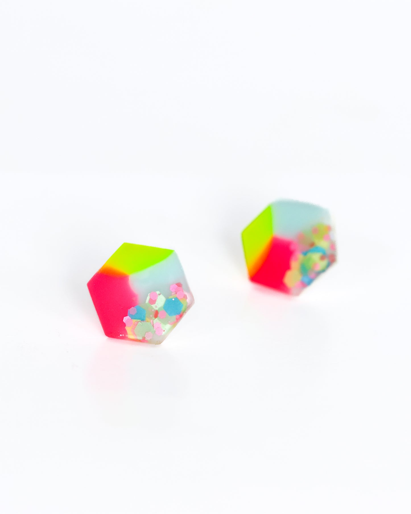 Colorful hexagon stud earrings - Gift for sister