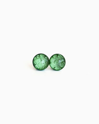 Green stud earrings with surgical steel posts