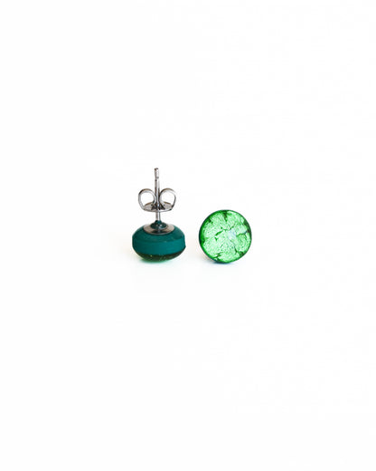 Green stud earrings with surgical steel posts