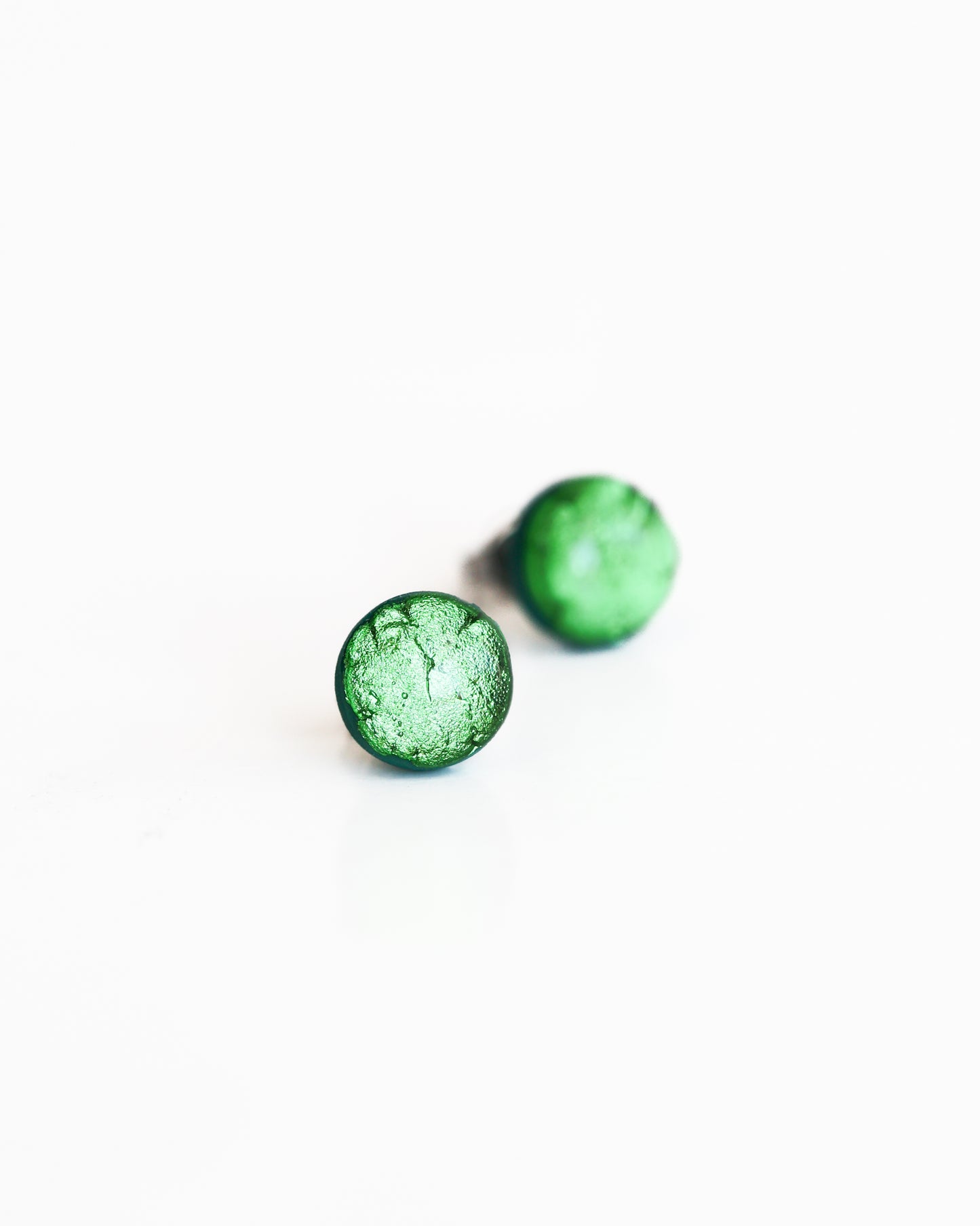 Green stud earrings with surgical steel posts