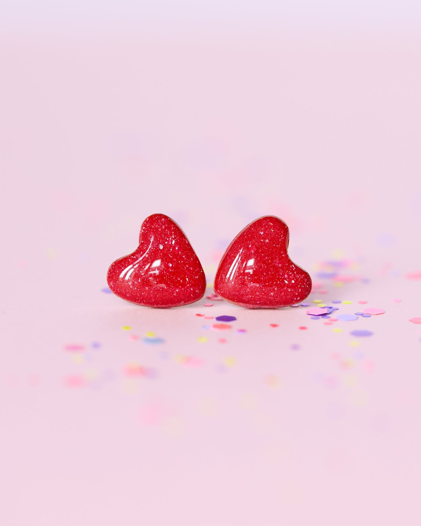 Red Glitter Heart Stud Earrings