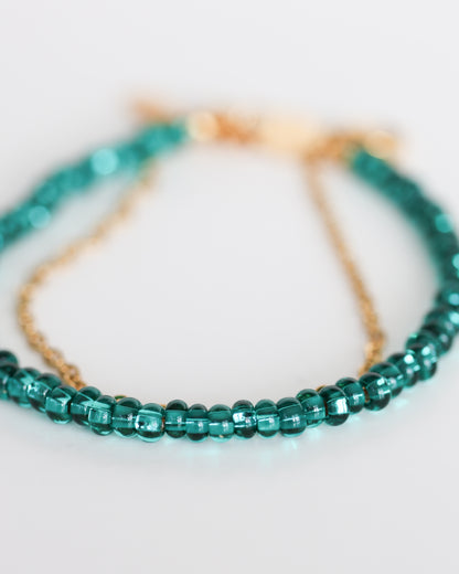 Emerald Green Glass Bead Bracelet – Handmade Layered Bracelet