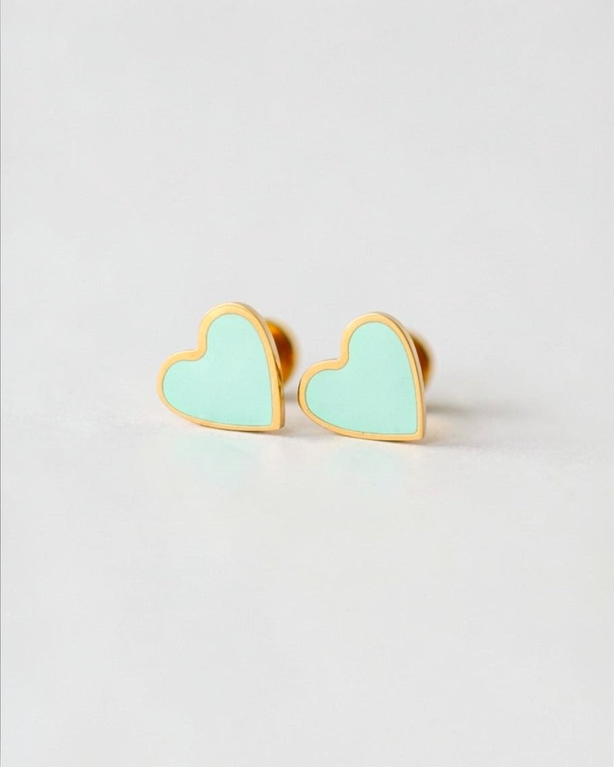 Tiny Mint Flat Back Heart Earrings – Surgical Steel Studs
