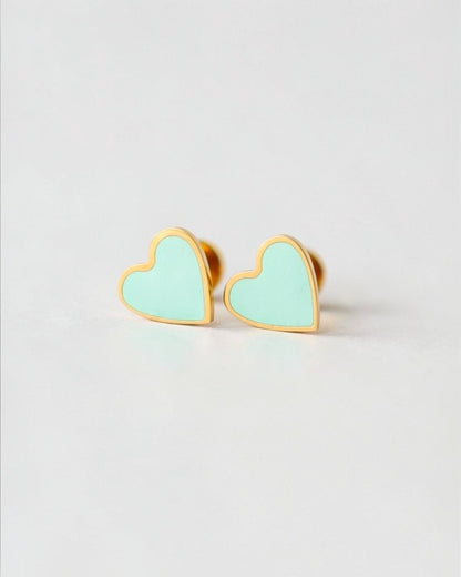 Tiny Mint Flat Back Heart Earrings – Surgical Steel Studs