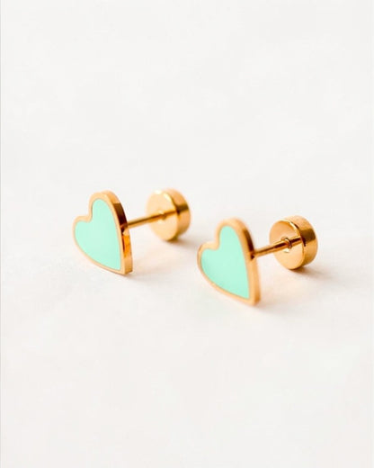 Tiny Mint Flat Back Heart Earrings – Surgical Steel Studs