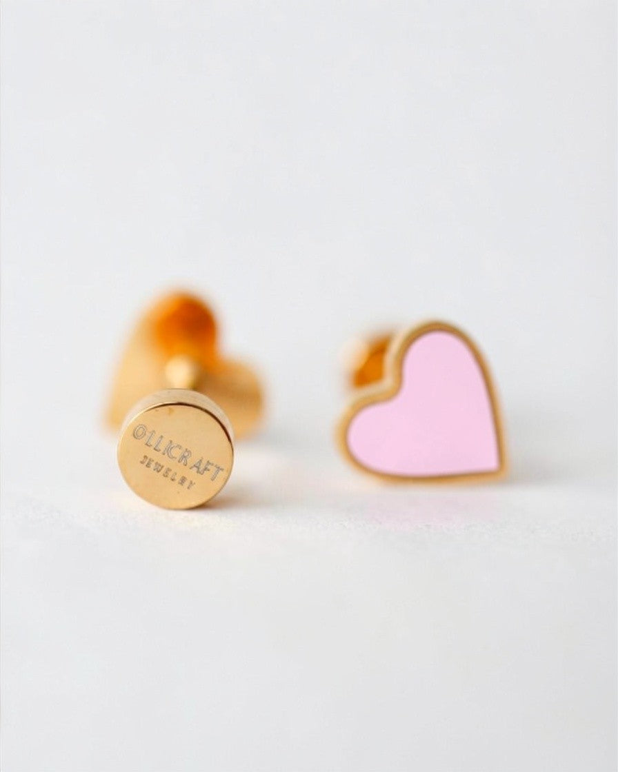 Tiny Rose Flat Back Heart Earrings – Surgical Steel Studs