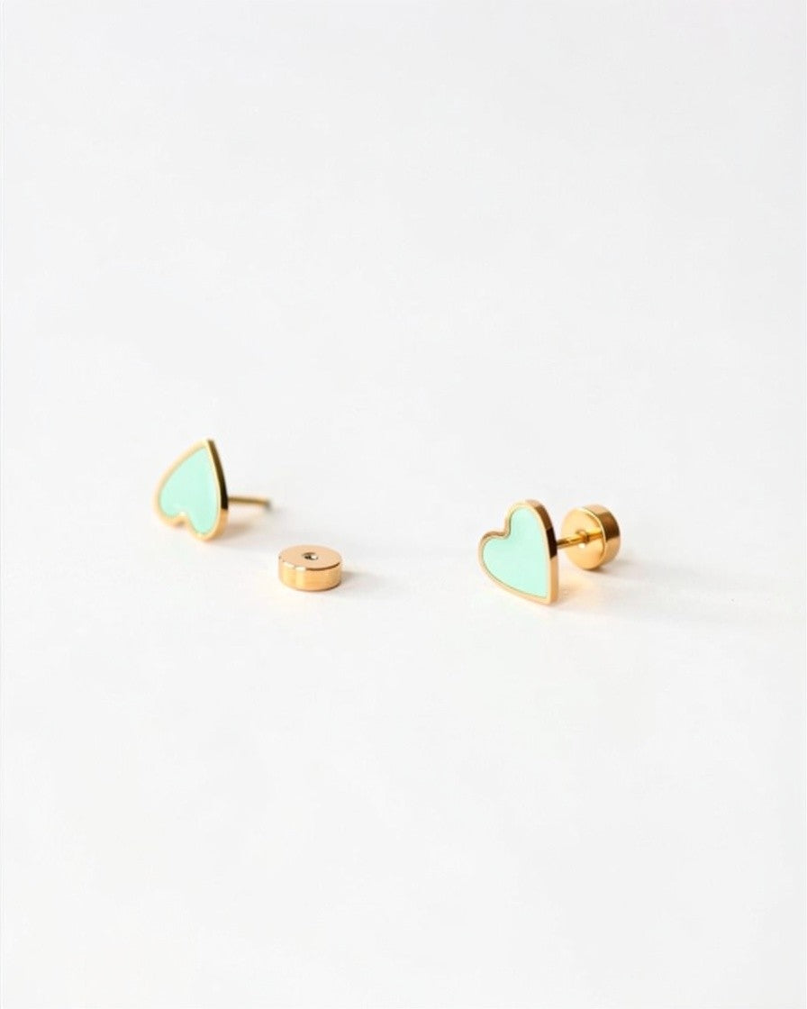 Tiny Mint Flat Back Heart Earrings – Surgical Steel Studs