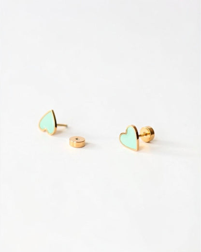 Tiny Mint Flat Back Heart Earrings – Surgical Steel Studs