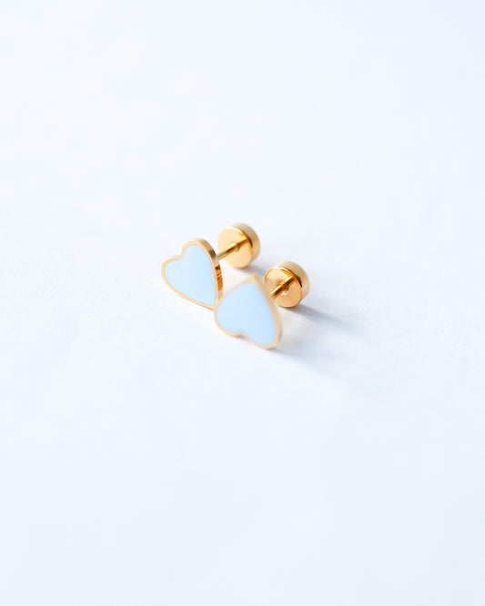 Blue  Flat Back Heart Earrings - Surgical Steel Studs