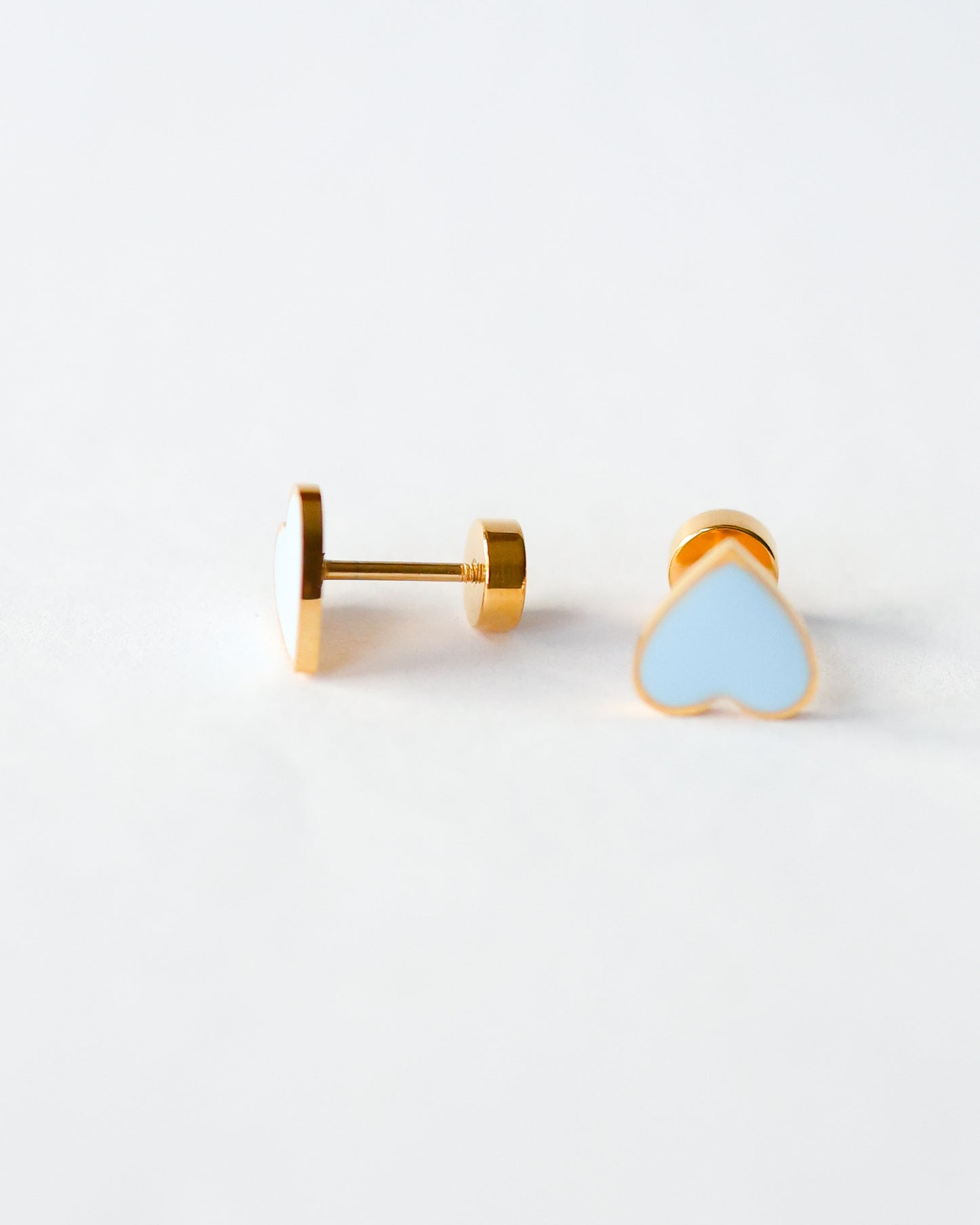 Blue  Flat Back Heart Earrings - Surgical Steel Studs