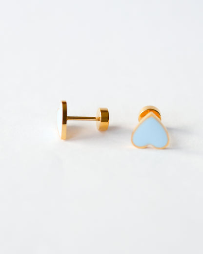 Blue  Flat Back Heart Earrings - Surgical Steel Studs