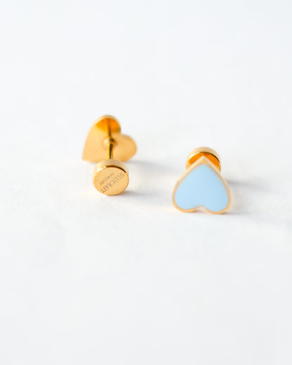 Blue  Flat Back Heart Earrings - Surgical Steel Studs