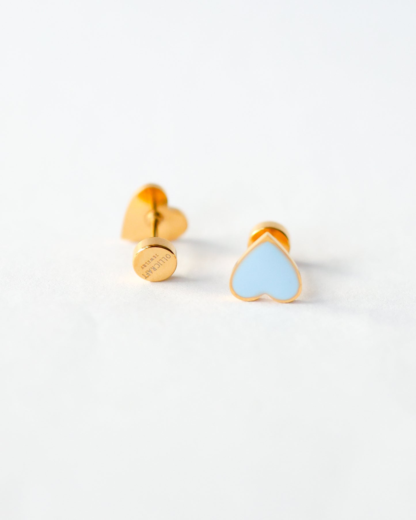Blue  Flat Back Heart Earrings - Surgical Steel Studs