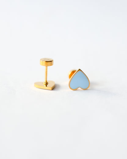 Blue  Flat Back Heart Earrings - Surgical Steel Studs