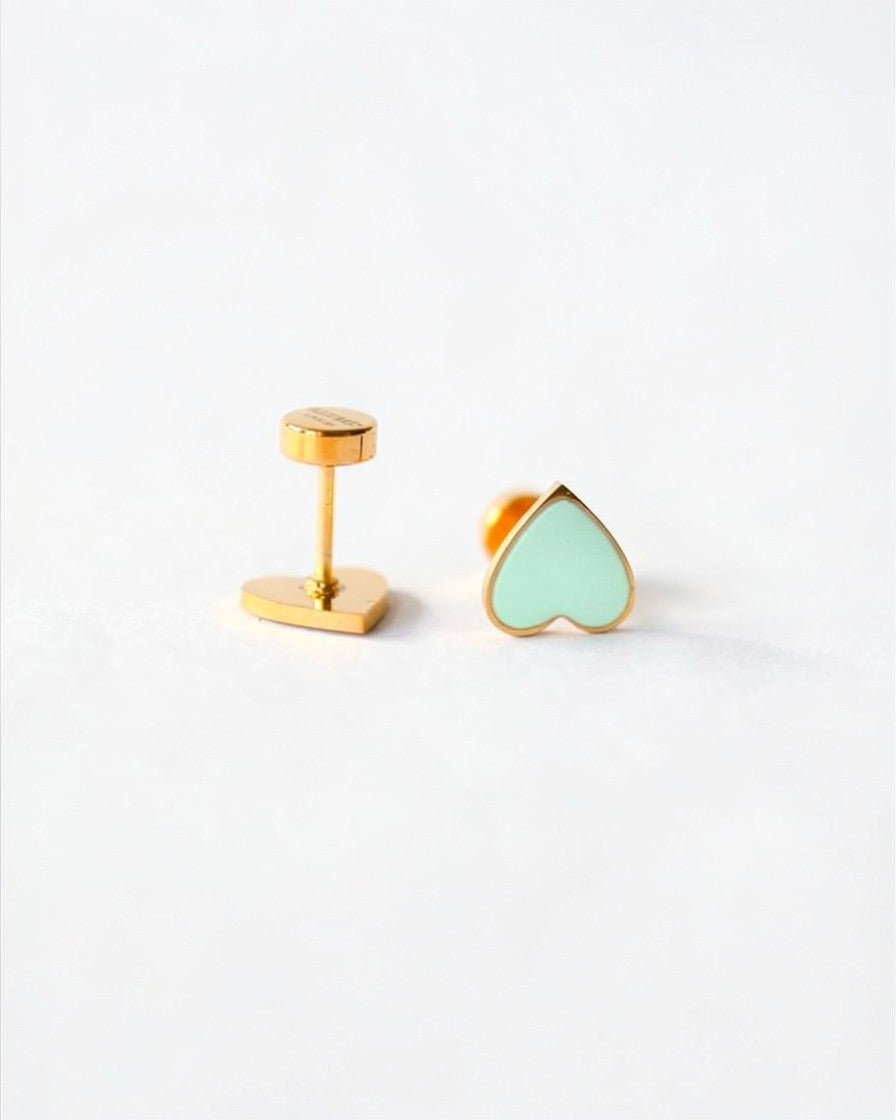 Tiny Mint Flat Back Heart Earrings – Surgical Steel Studs
