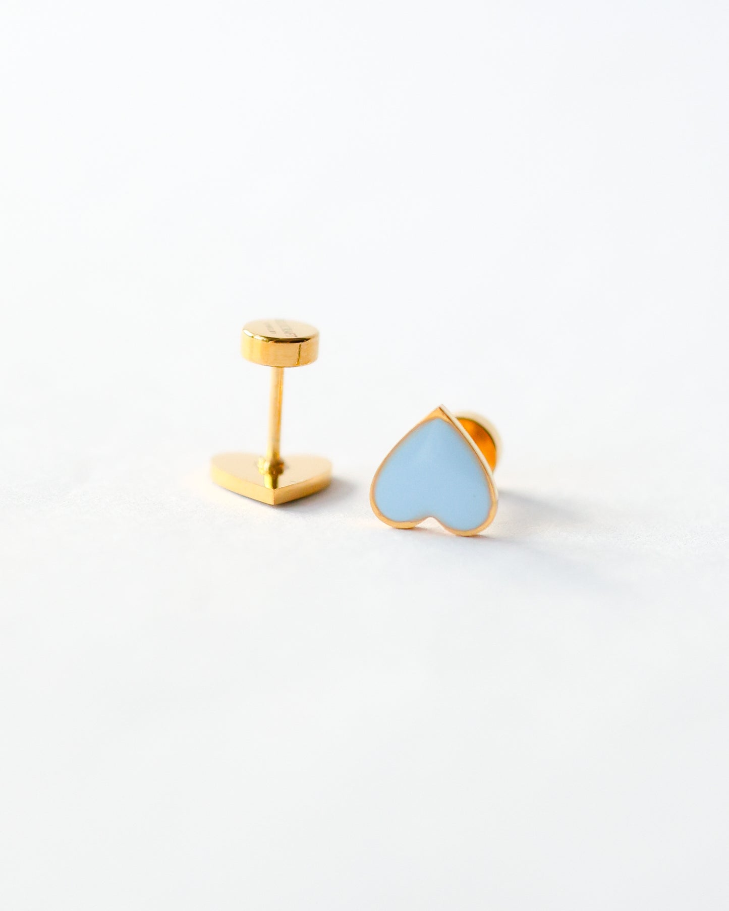 Blue  Flat Back Heart Earrings - Surgical Steel Studs
