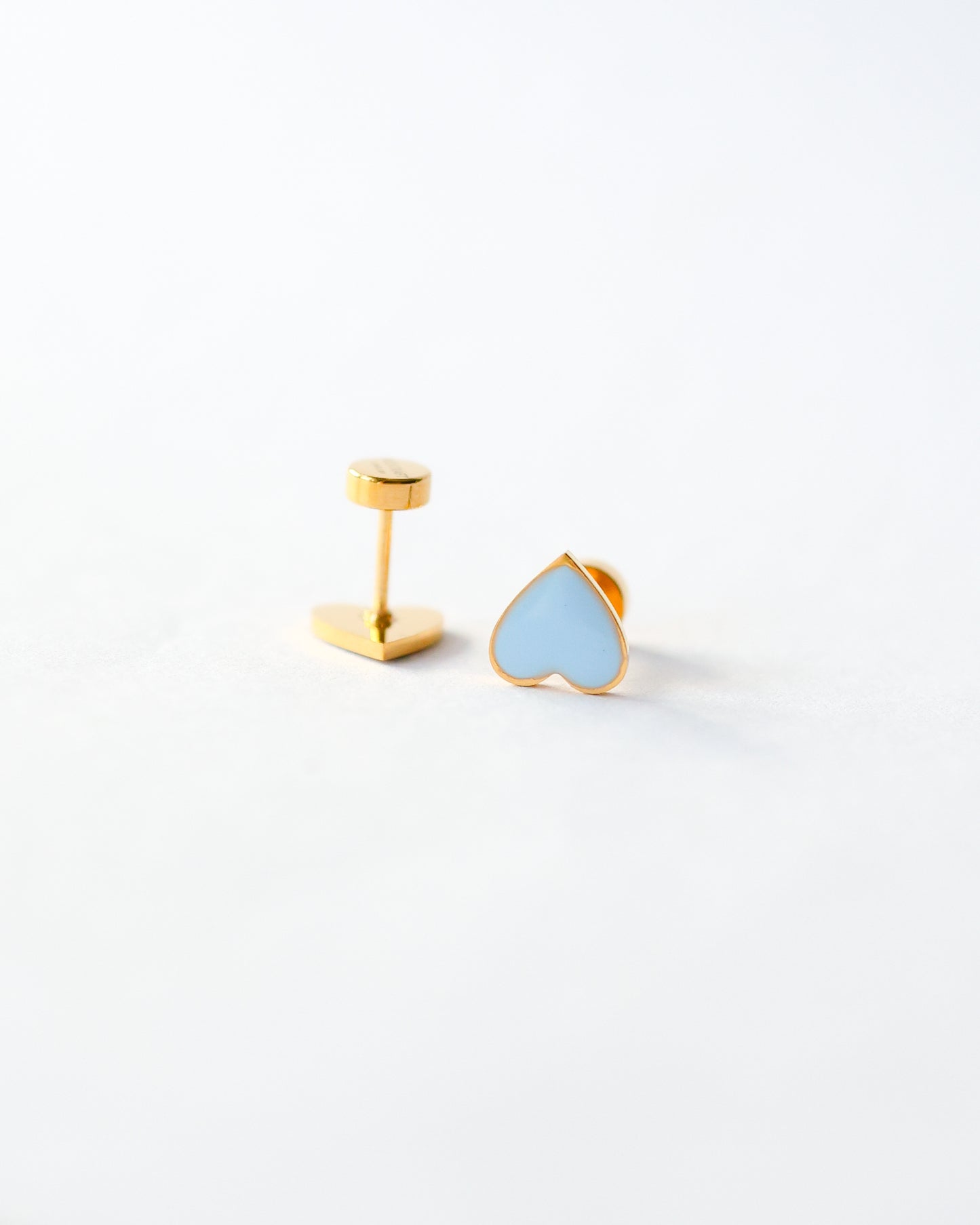 Blue  Flat Back Heart Earrings - Surgical Steel Studs