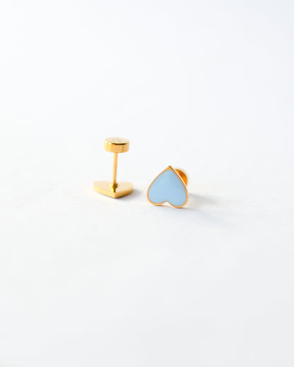 Blue  Flat Back Heart Earrings - Surgical Steel Studs