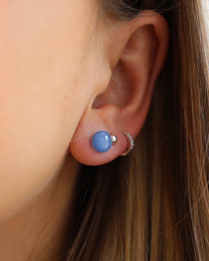 Tiny blue 8mm stud earrings, Hypoallergenic studs